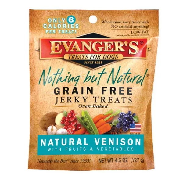 4.5 oz. Evanger's Nothing But Natural Venison Jerky Treats For Dogs - Health/First Aid
